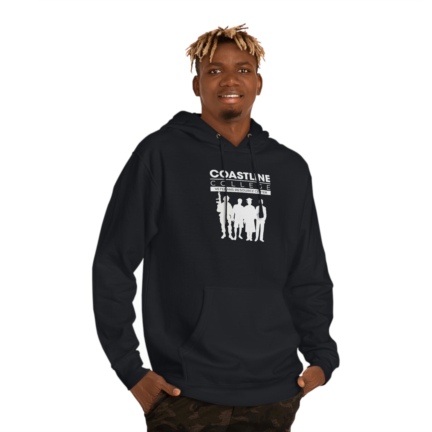 Coastline Veterans Resource Center Black Camo Unisex Hooded Sweatshirt - Front Logo