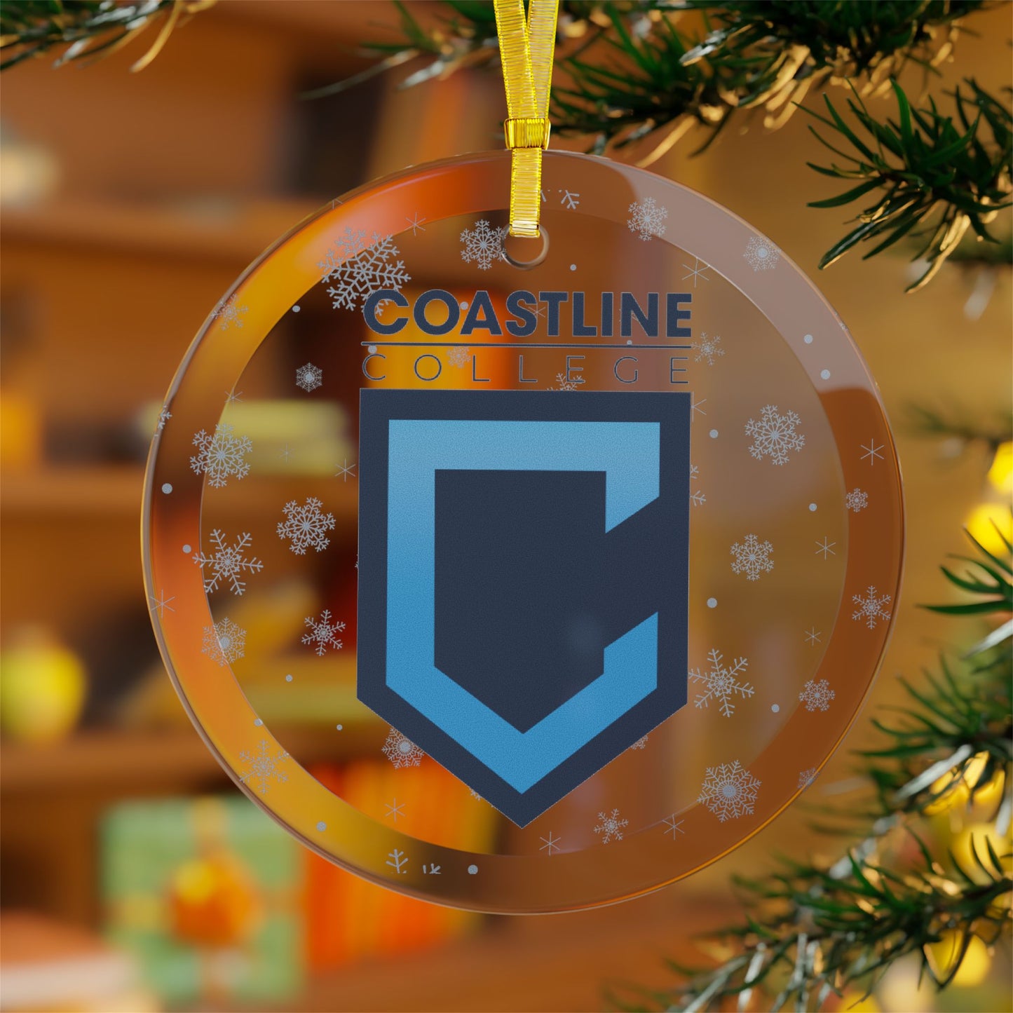 Coastline Holiday Shield Logo Glass Ornament