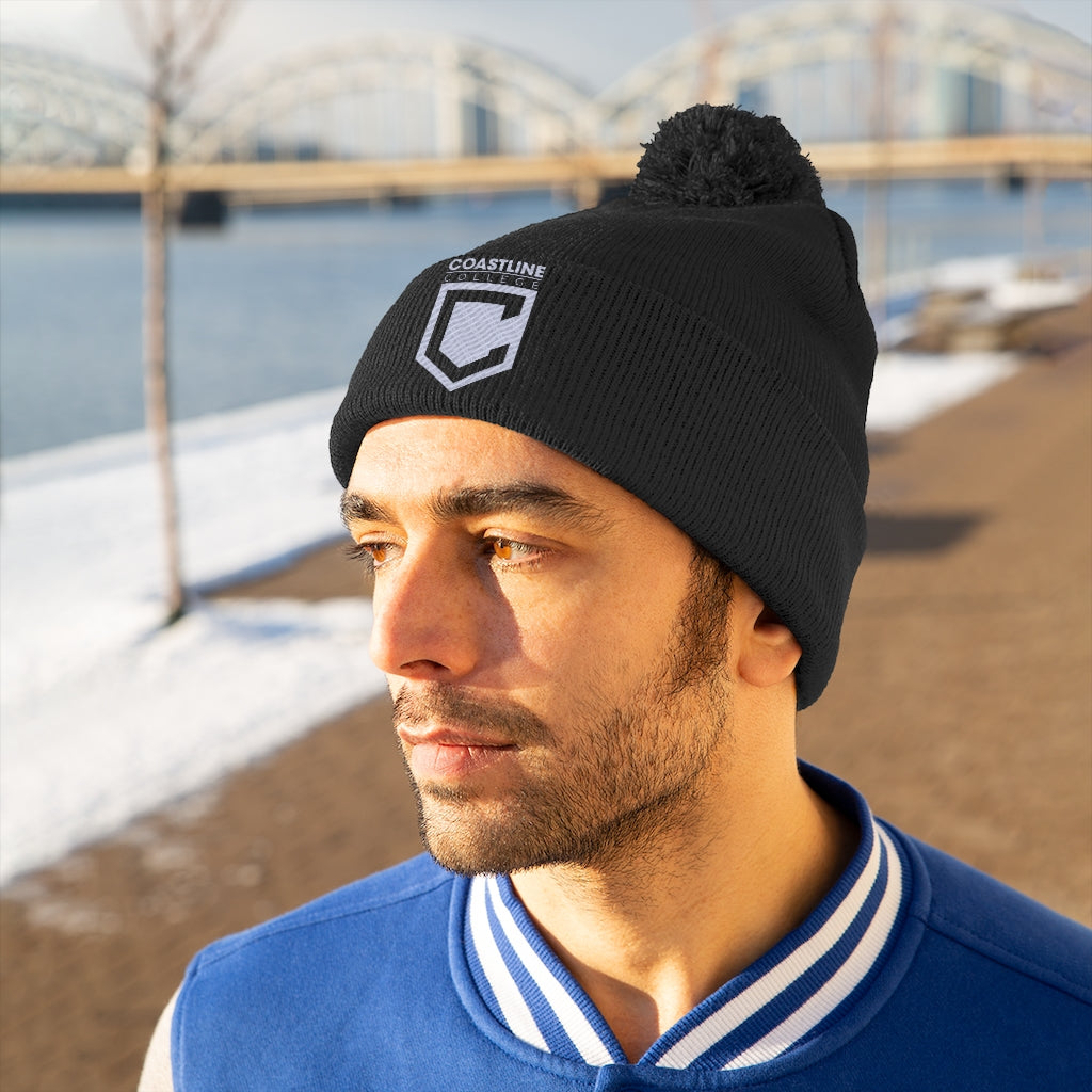 Shield Logo Embroidered Pom Pom Beanie