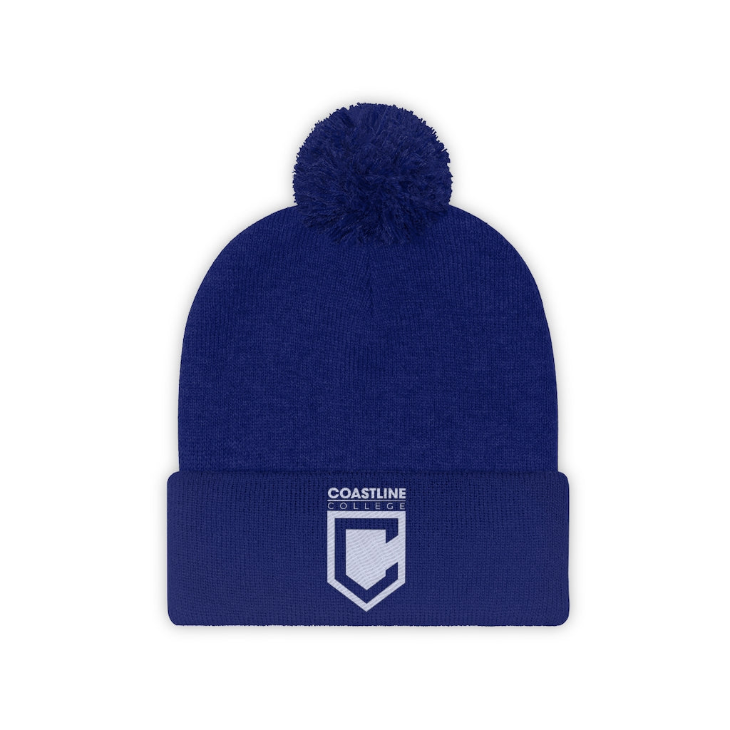 Shield Logo Embroidered Pom Pom Beanie