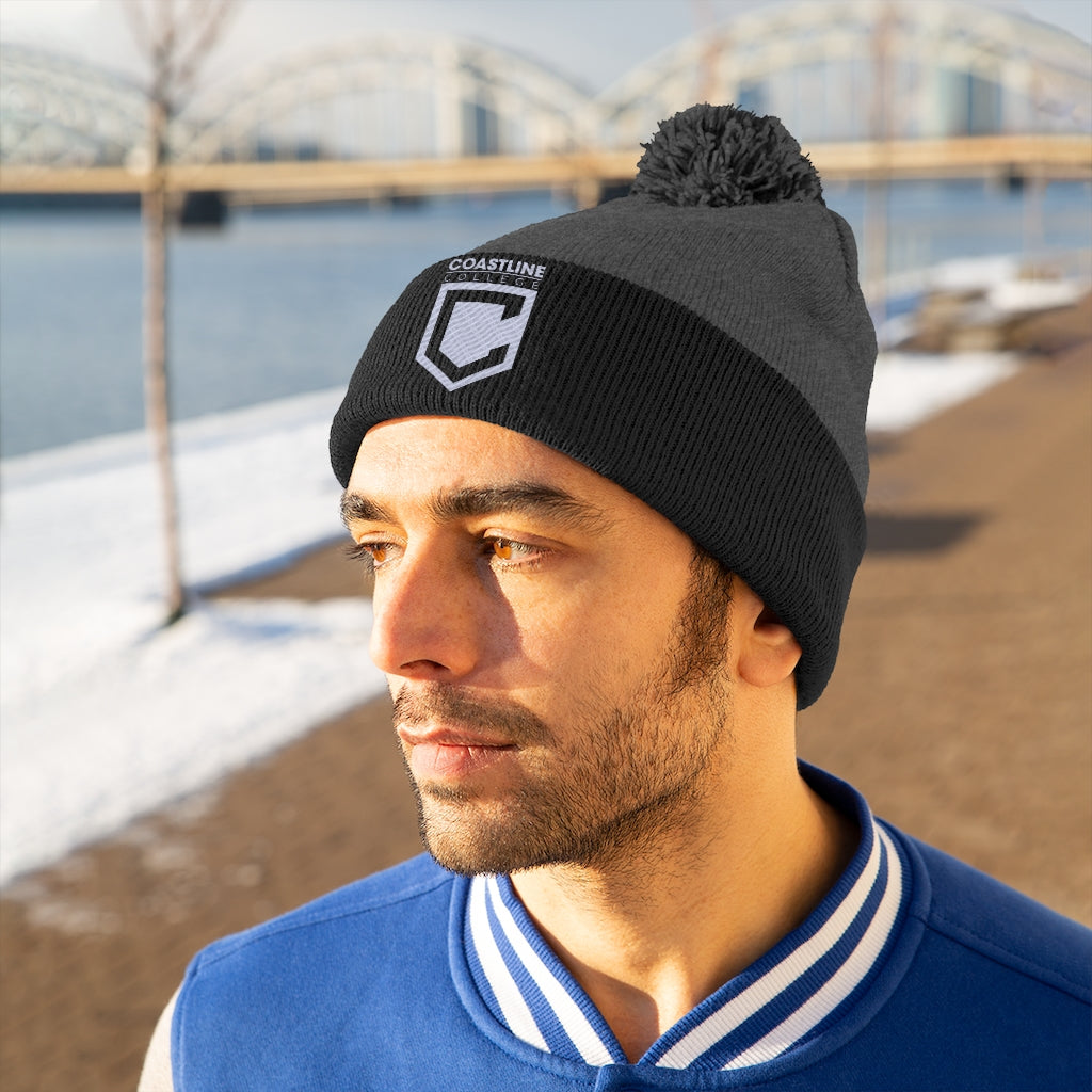 Shield Logo Embroidered Pom Pom Beanie