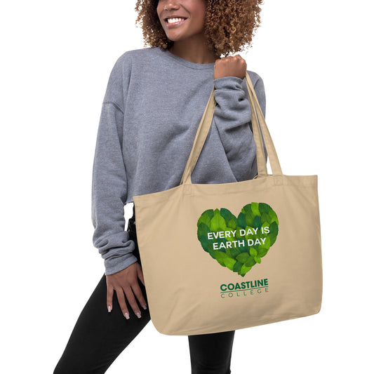 Coastline "Every Day is Earth Day" Large Organic Tote Bag (Natural)