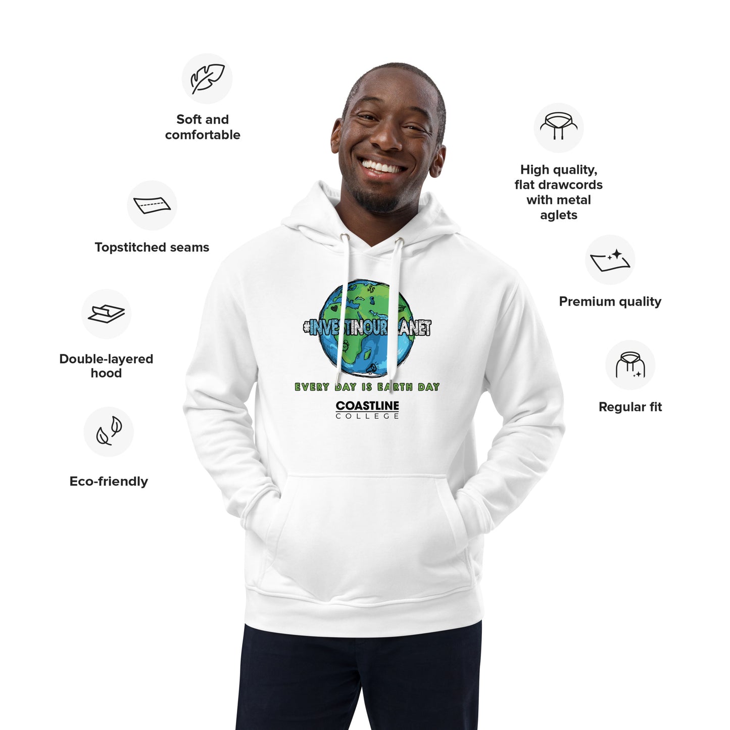 Coastline "Invest In Our Planet" White Premium Eco Hoodie