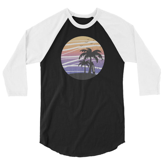 Coastline Summertime Sunset 3/4 Sleeve Raglan Shirt (Dark Colors)