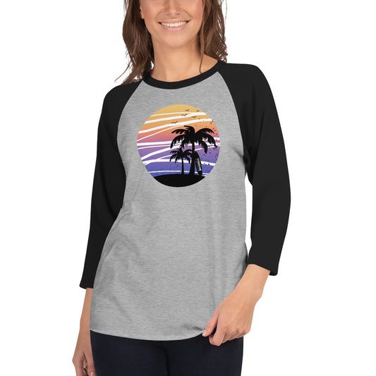Coastline Summertime Sunset 3/4 Sleeve Raglan Shirt (Light Colors)